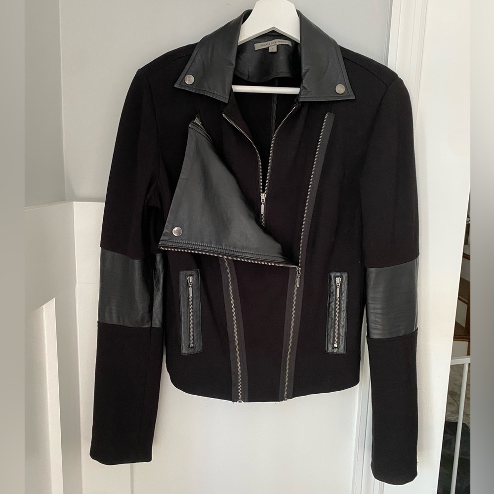 People Like Frank Moto Jacket with Faux Leather accents